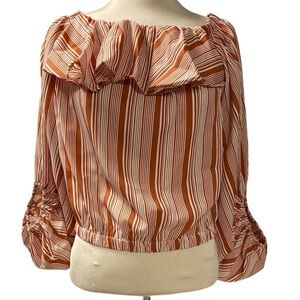 Eesome blouse wide neckline 3/4” ballon sleeves ruffled neckline Sz medium NWT